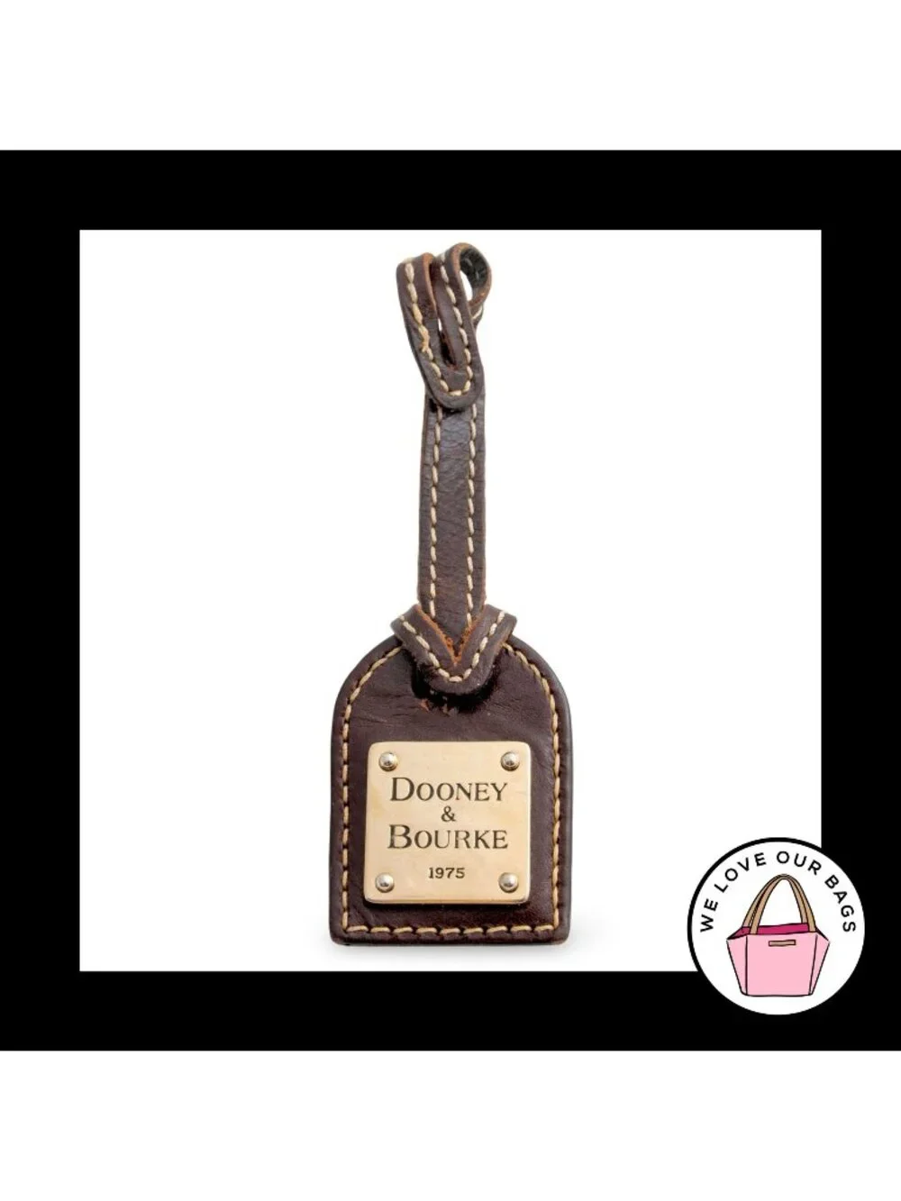 VINTAGE Y2K DOONEY & BOURKE Gold Metal Brown Leather Bag Charm Hang Tag Fob